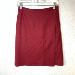 Ann Taylor Loft Red Wool Blend Wrap Pencil Skirt size 4